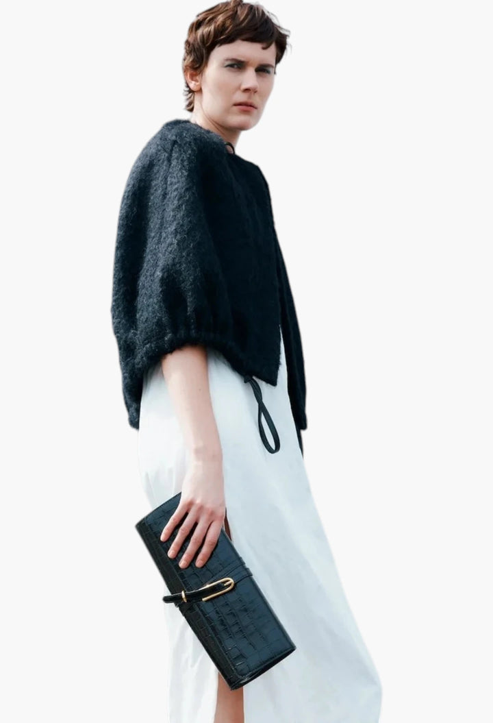 Belted Clutch Black Croc