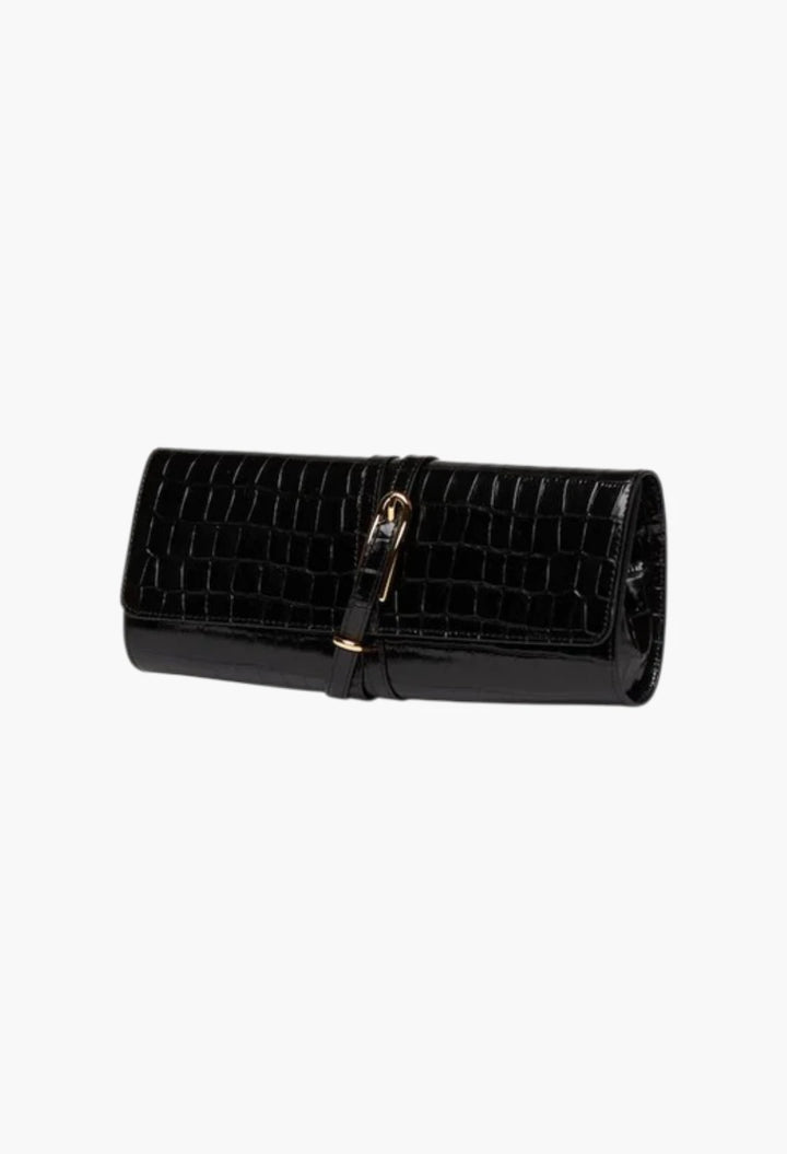 Belted Clutch Black Croc