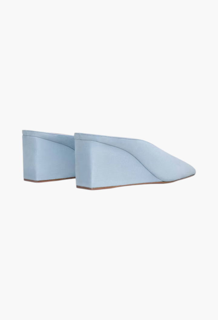 Light Blue - Cube Wedge Mules In Suede Goatskin - GLAM MODA