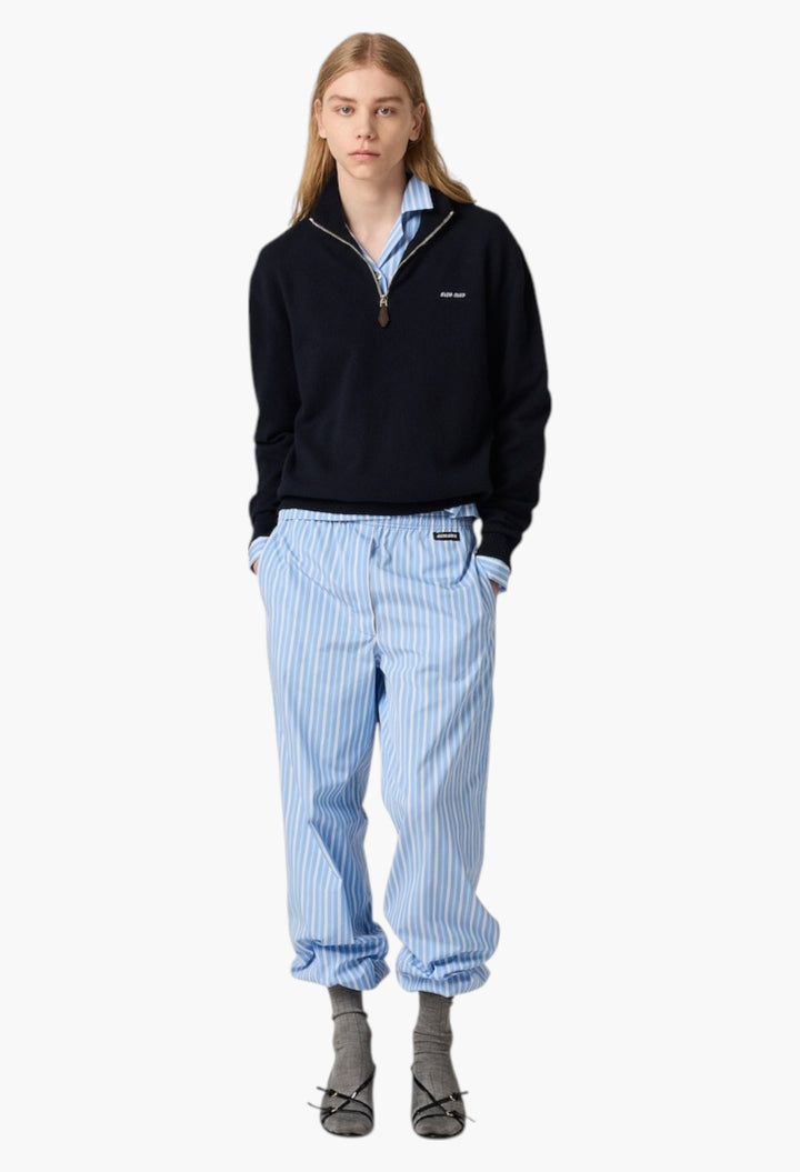 Light Blue - Striped Poplin Pajama Shirt - GLAM MODA