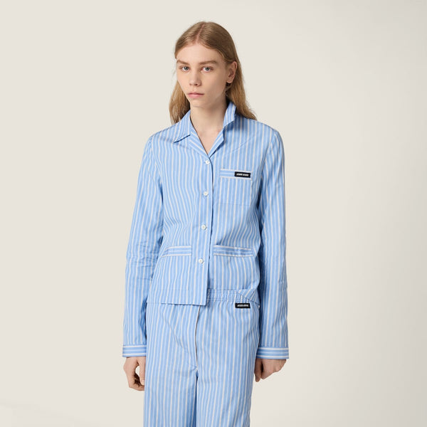 Light Blue - Striped Poplin Pajama Shirt