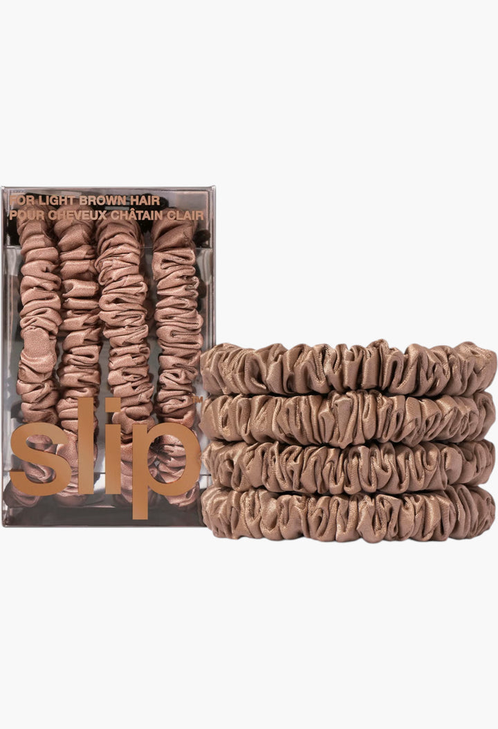 Light Brown - Slip Pure Silk Skinny Scrunchies - GLAM MODA