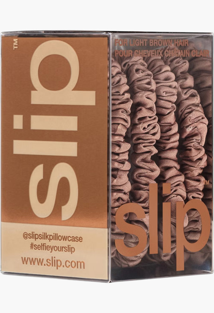 Light Brown - Slip Pure Silk Skinny Scrunchies - GLAM MODA