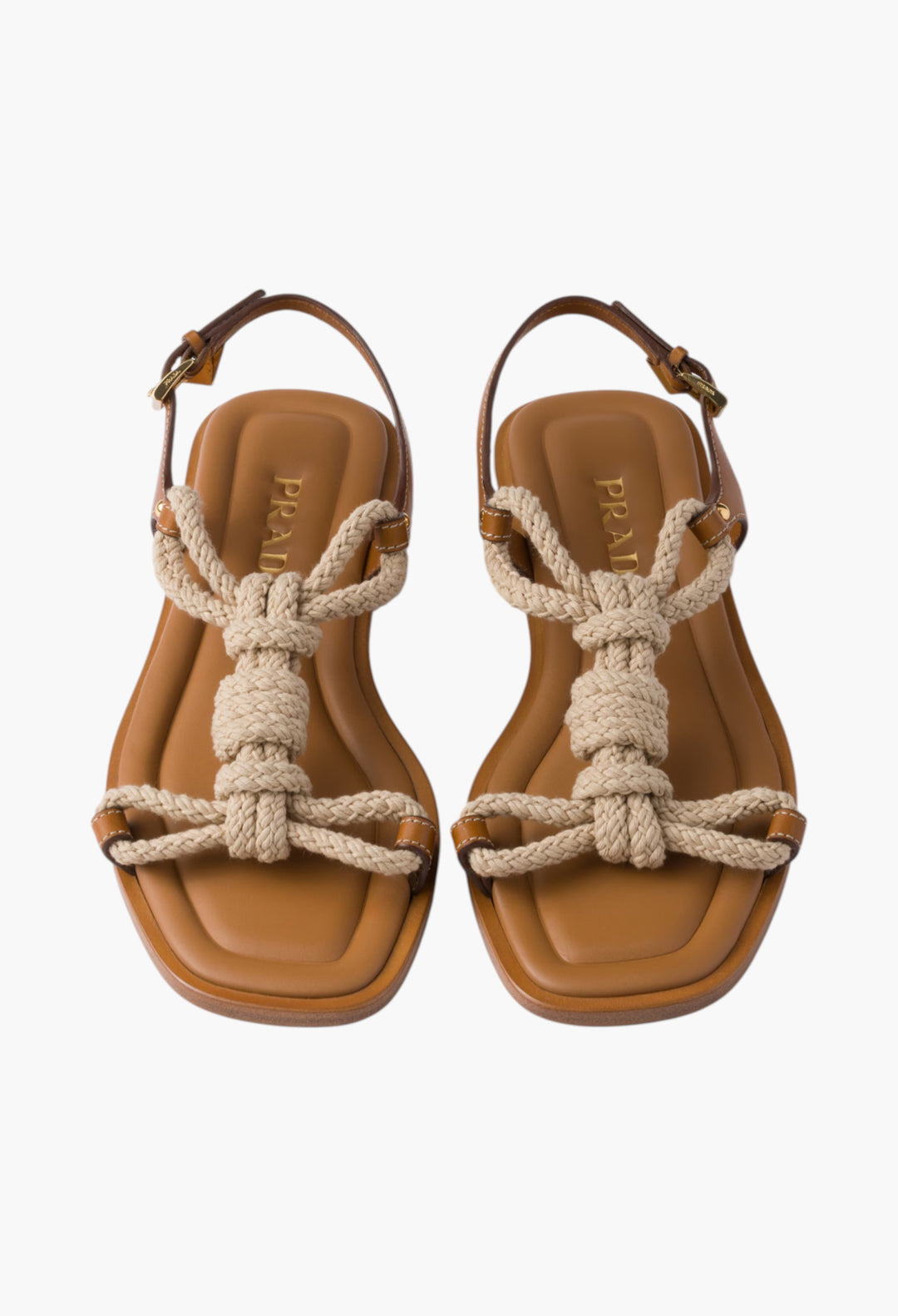 Light Tan - Flat Leather And Cord Sandals - GLAM MODA