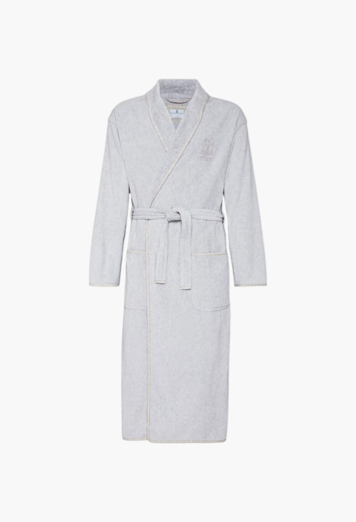 Cotton Terrycloth Bathrobe With Linen Trims - GLAM MODA