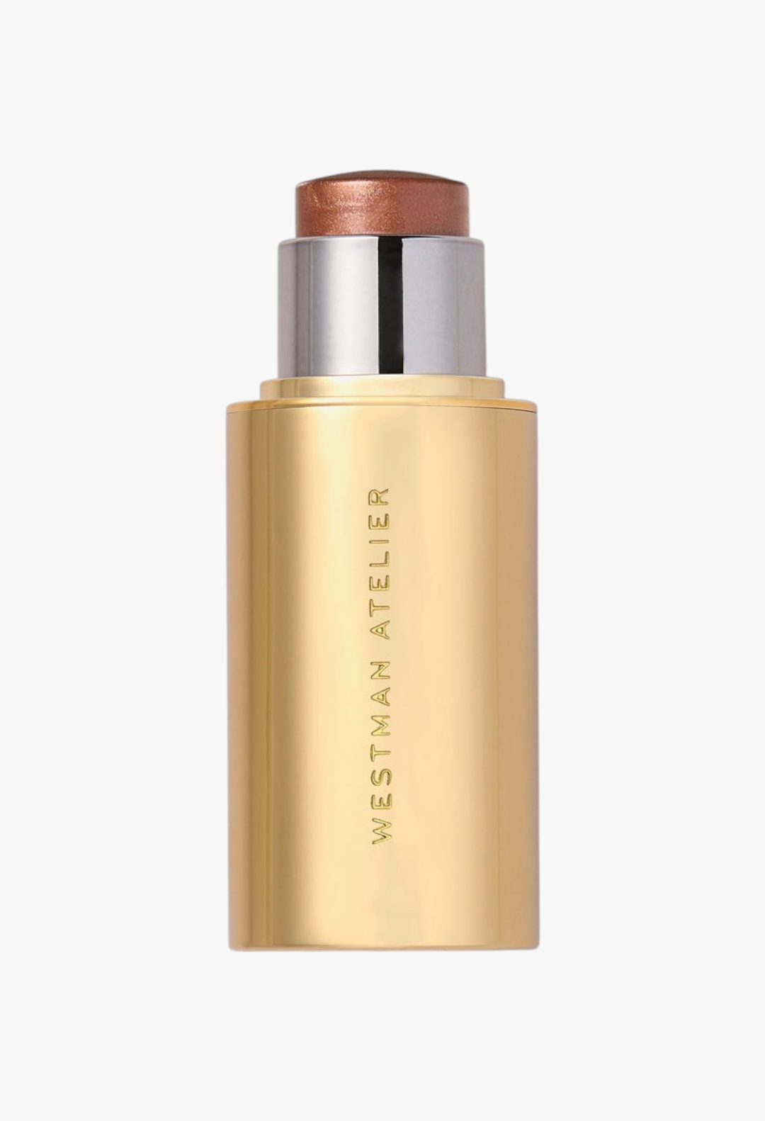 GLAM MODA Lit Up Highlight Stick in a gold twist-up tube with a shimmering bronze gel highlighter balm