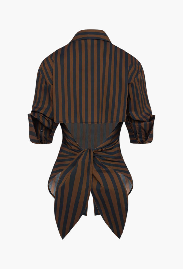 Loch Poplin Button Up - Black/Choco Brown Stripe - GLAM MODA