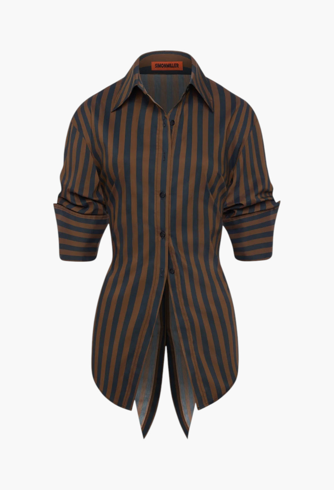 Loch Poplin Button Up - Black/Choco Brown Stripe - GLAM MODA