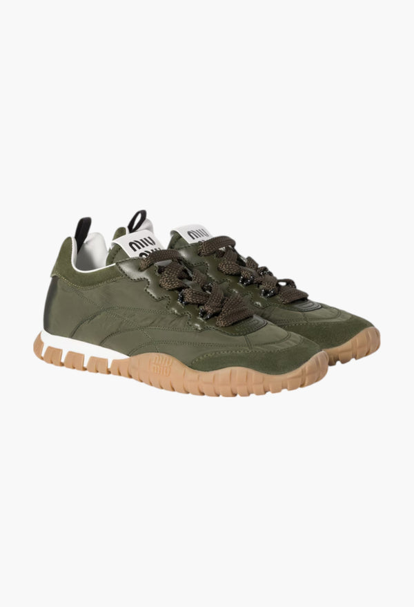 Loden Green - Tyre technical fabric and suede sneakers