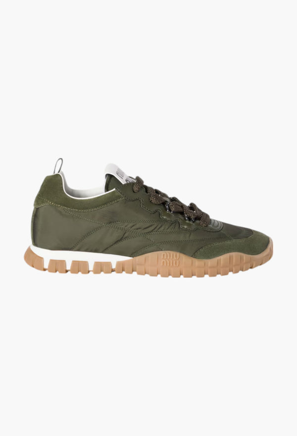 Loden Green - Tyre technical fabric and suede sneakers
