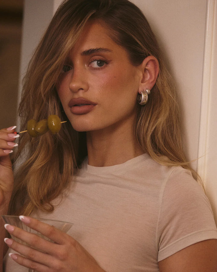 The Pave Georgia Ridged Hoops - Gold - GLAM MODA