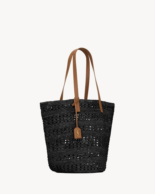 Black - Panier Medium Bag In Raffia