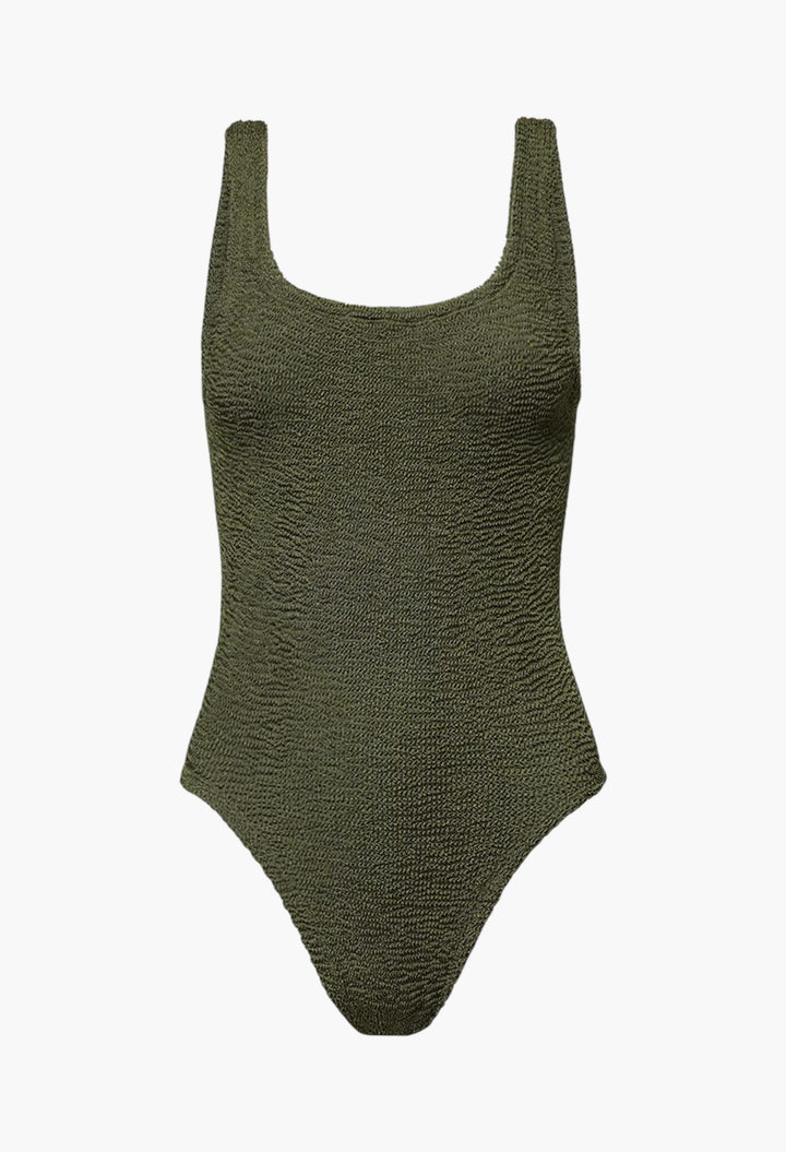 Square-Neck Seersucker Swimsuit - GLAM MODA