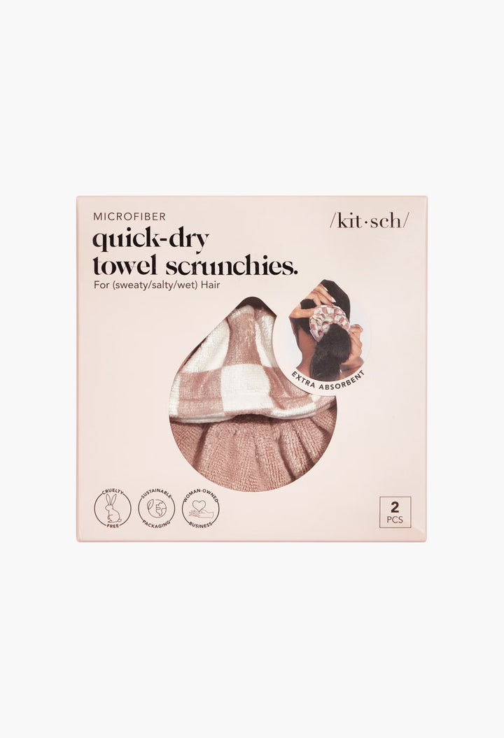 Microfiber Quick-Dry Terracotta Checker Towel Scrunchies 2 Piece Set - GLAM MODA