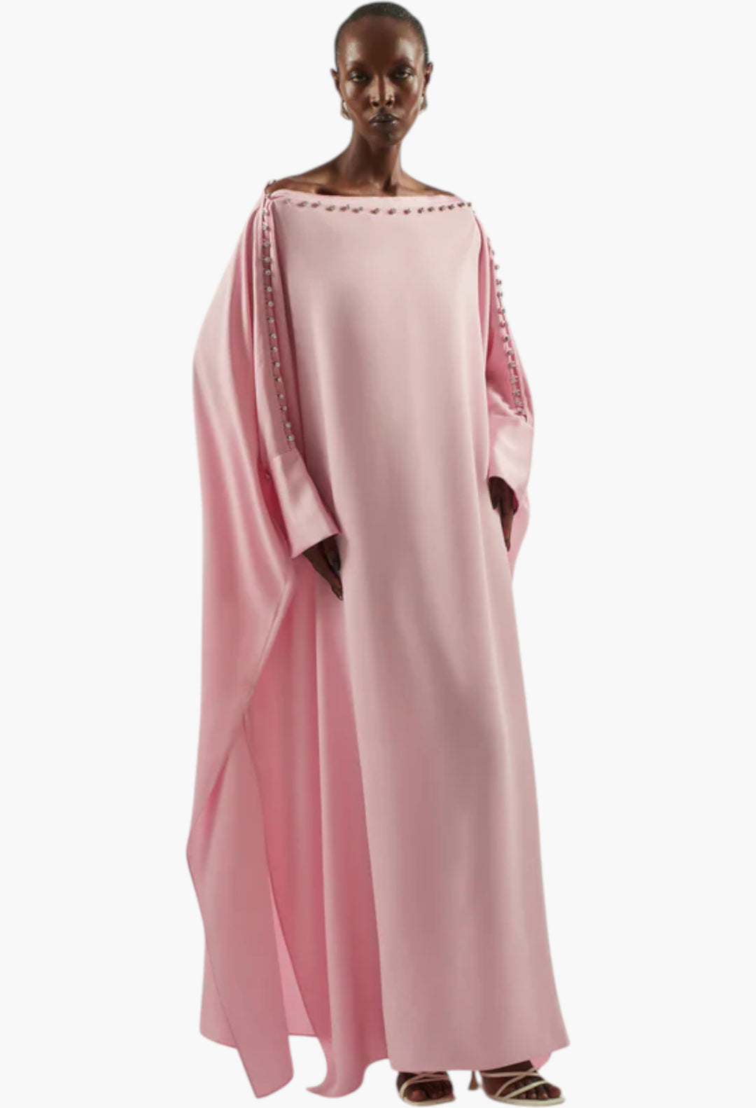 Mila Crystal Kaftan In Baby Pink - GLAM MODA