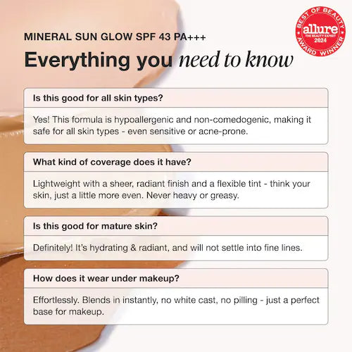 Mineral Sun Glow Broad Spectrum Sunscreen SPF 43 PA +++ with Peptides and Vitamin C - GLAM MODA
