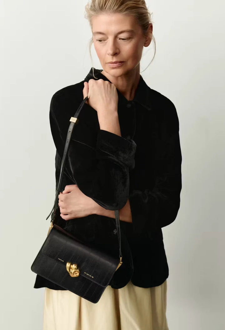 Medium Shoulder Bag with Kogut Seal black eel