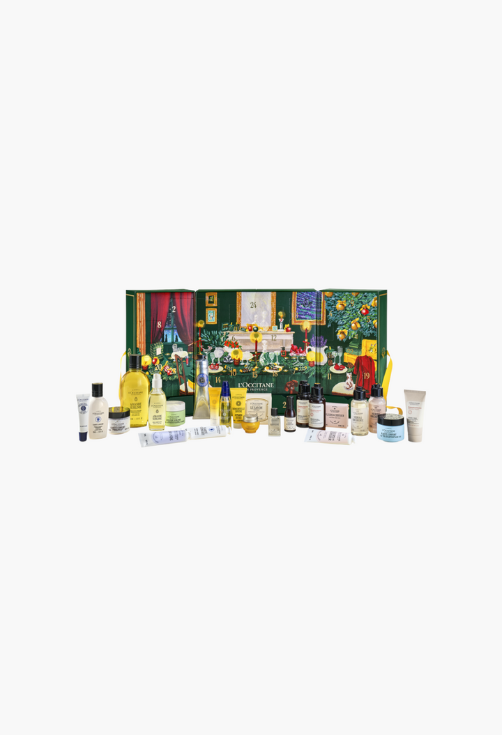 GLAM MODA Prestige Advent Calendar featuring 24 luxury skincare, body, hair care, and fragrance products in a gift box.