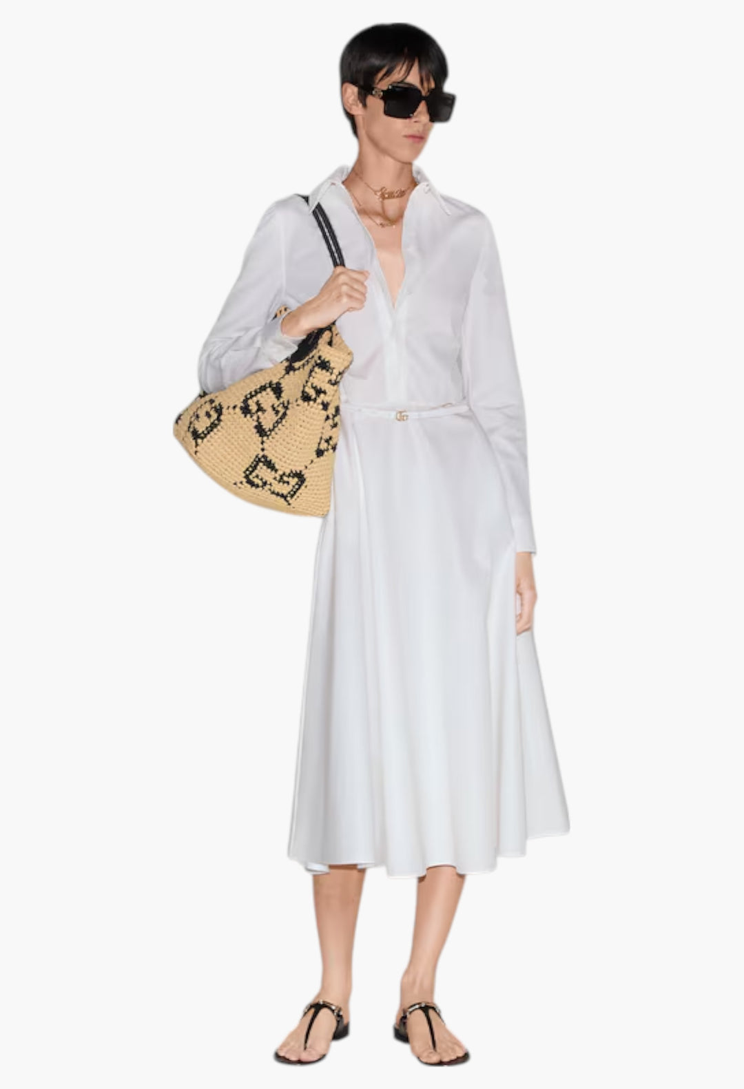 Natural And Black GG Raffia-Effect Fabric - Woven Medium Tote Bag - GLAM MODA