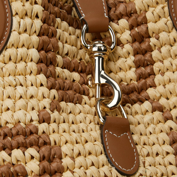 Natural And Brown GG Raffia-Effect Fabric - Woven Medium Tote Bag - GLAM MODA