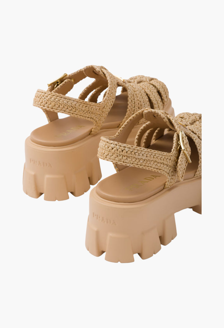 Natural - Monolith Crochet Cage Sandals - GLAM MODA