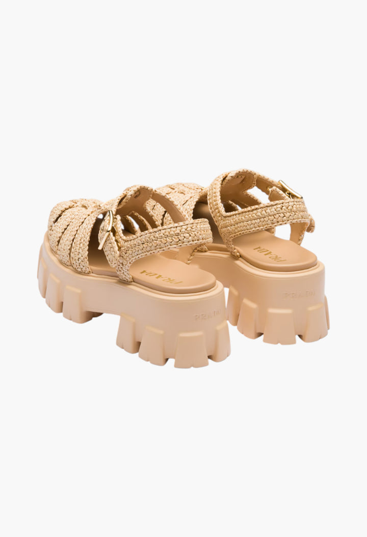 Natural - Monolith Crochet Cage Sandals - GLAM MODA