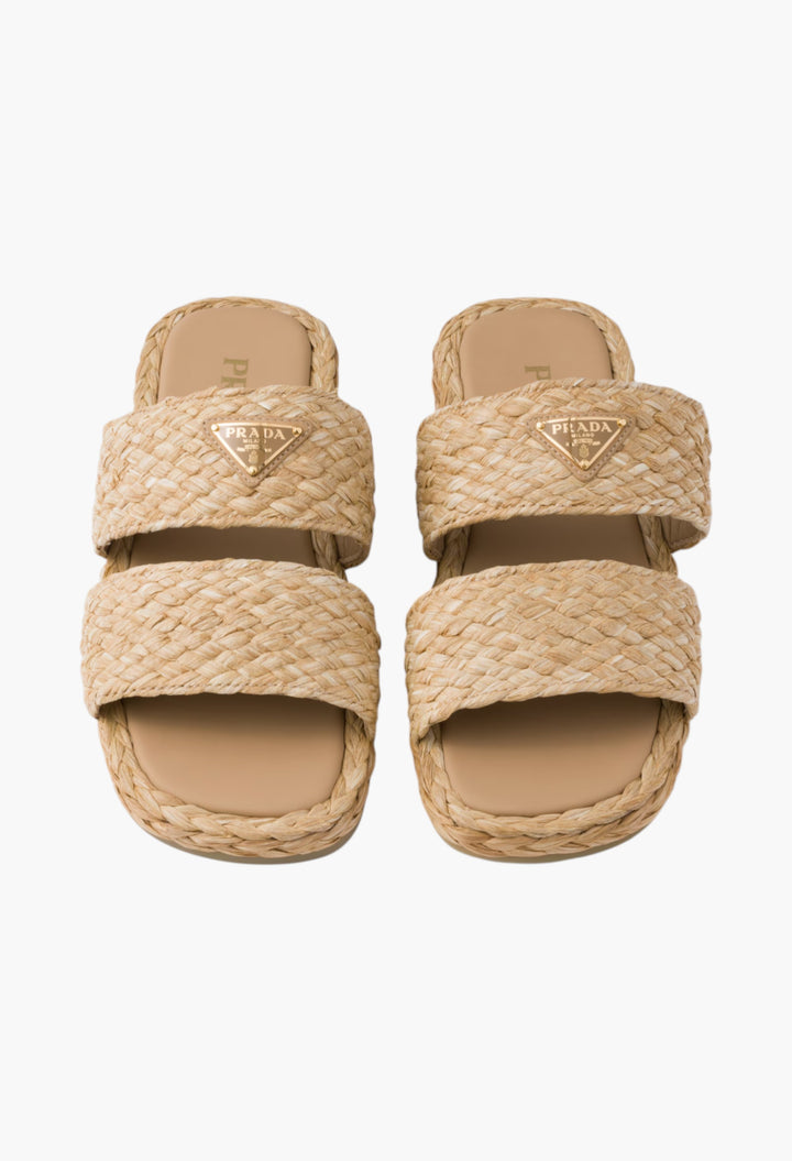 Natural - Raffia Slides - GLAM MODA