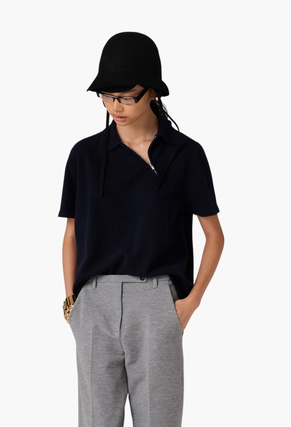 Navy - Cashmere Polo Shirt - GLAM MODA