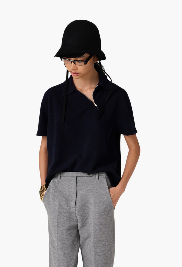 Navy - Cashmere Polo Shirt - GLAM MODA