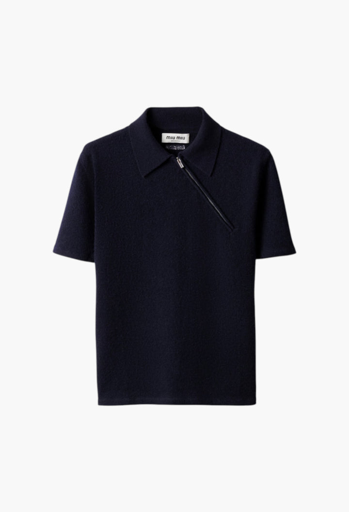 Navy - Cashmere Polo Shirt - GLAM MODA