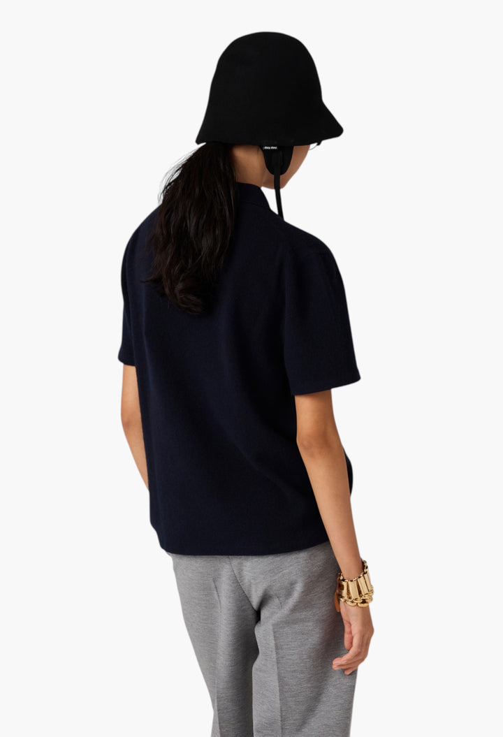 Navy - Cashmere Polo Shirt - GLAM MODA