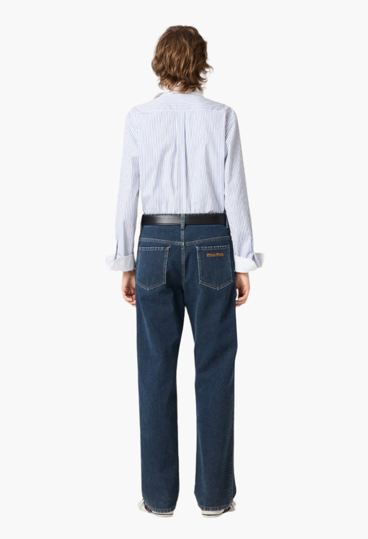 Navy - Flocked Denim Jeans - GLAM MODA