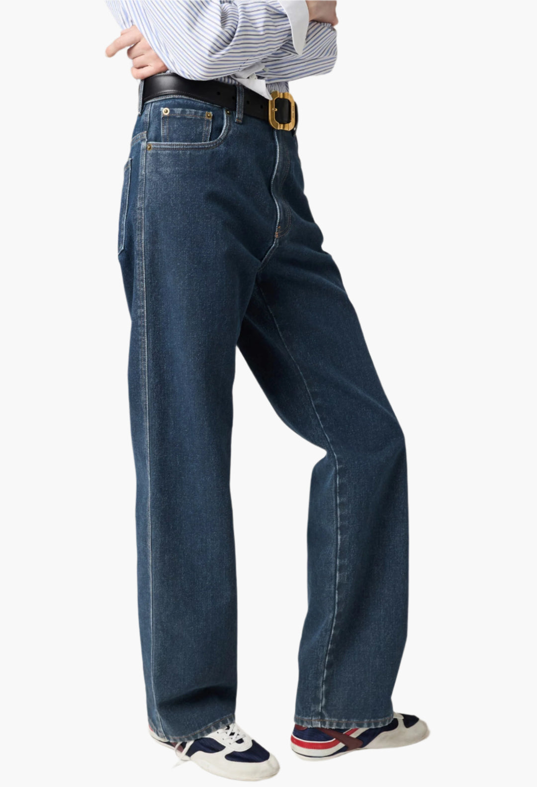 Navy - Flocked Denim Jeans - GLAM MODA