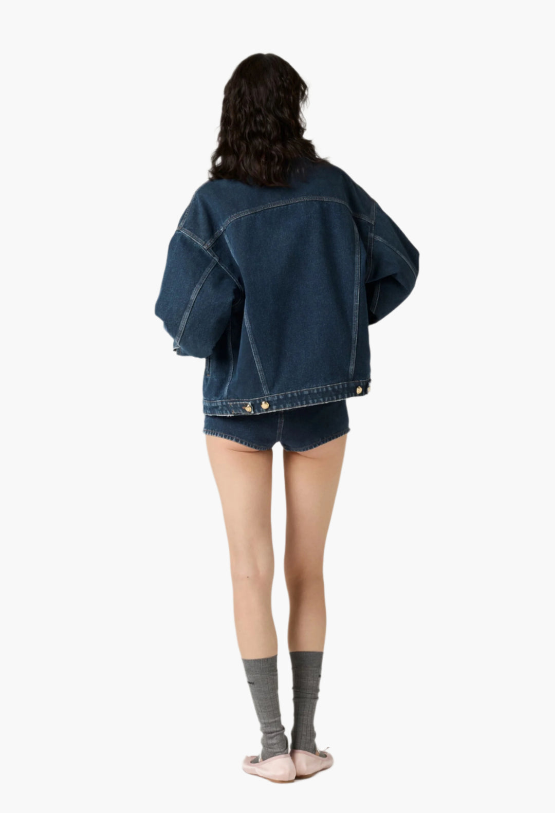 Navy - Flocked denim and velvet blouson jacket - GLAM MODA