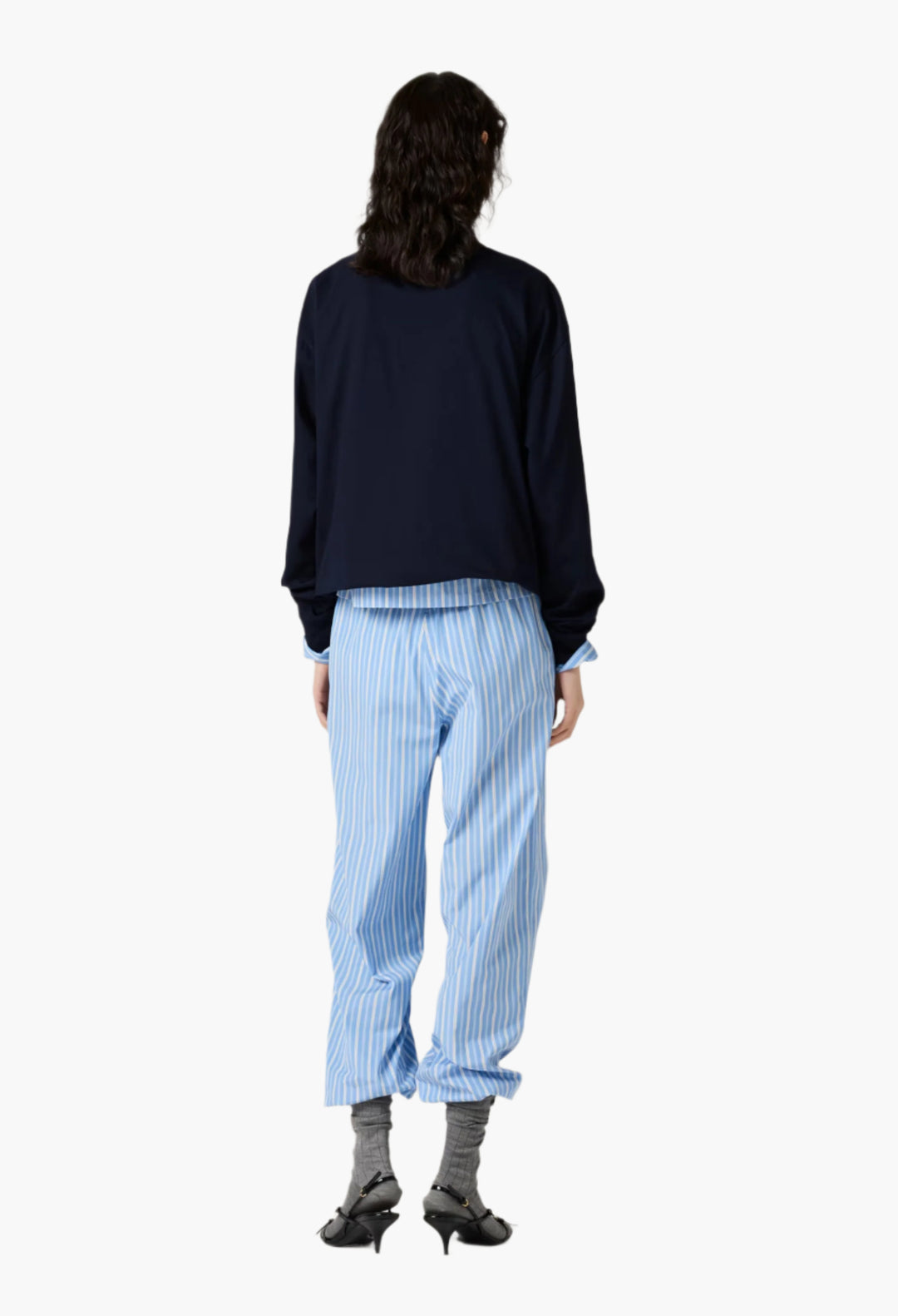 Navy - Long-Sleeved Jersey T-Shirt - GLAM MODA