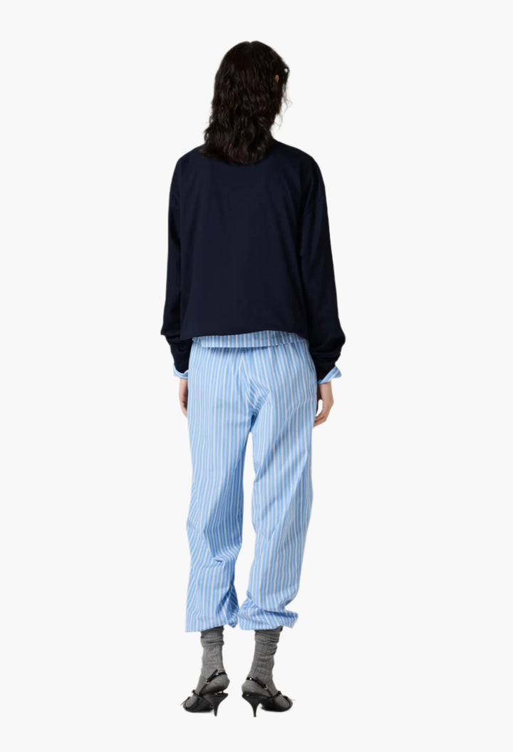 Navy - Long-Sleeved Jersey T-Shirt - GLAM MODA