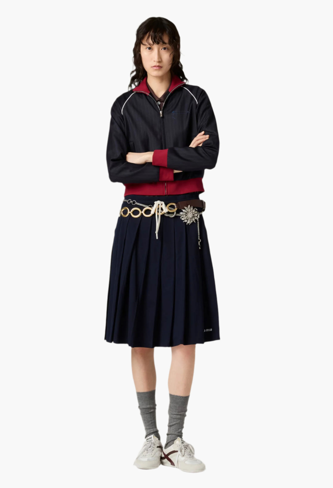 Navy - Pleated Garment-Dyed Jersey Skirt - GLAM MODA