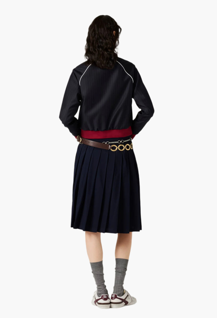 Navy - Pleated Garment-Dyed Jersey Skirt - GLAM MODA