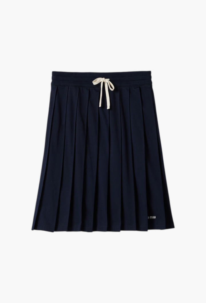 Navy - Pleated Garment-Dyed Jersey Skirt - GLAM MODA