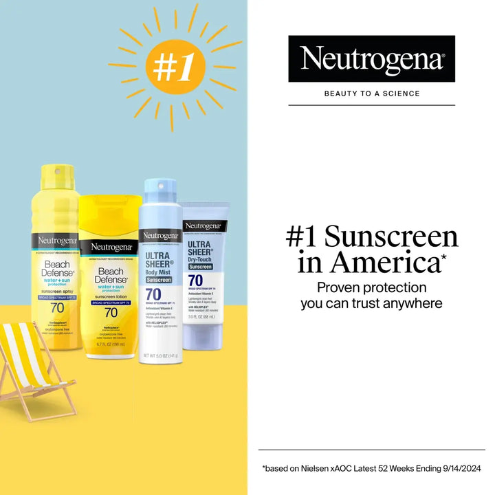 Neutrogena Ultra Sheer Body Mist Sunscreen Spray Broad Spectrum SPF 70, Lightweight, Non-Greasy & Water Resistant, Oil-Free & Non-Comedogenic UVA/UVB Sunscreen Mist, 5 oz - GLAM MODA