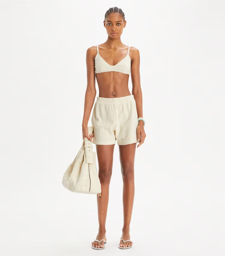 New Ivory - Terry Jacquard Logo Short - GLAM MODA