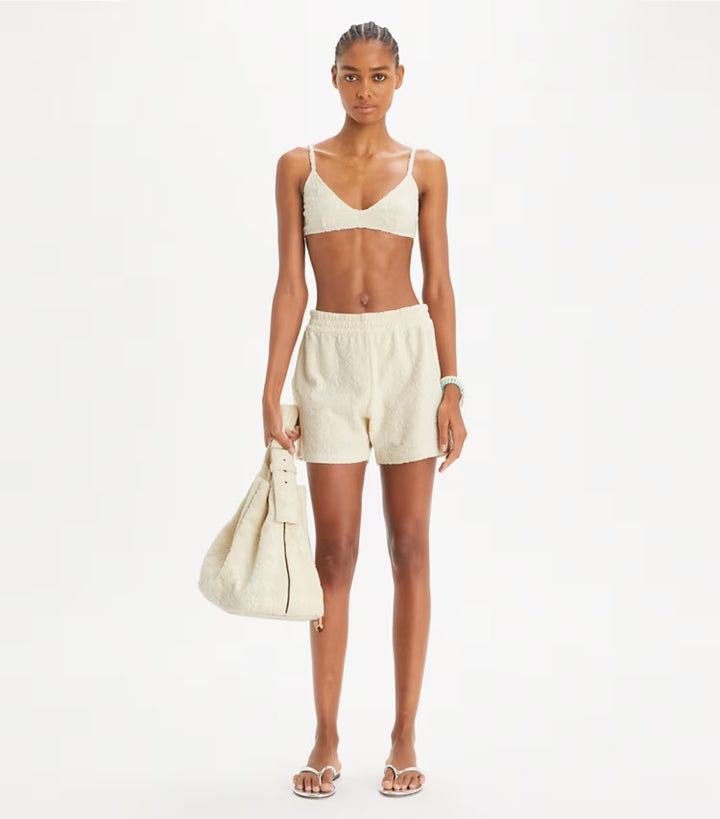 New Ivory - Terry Jacquard Logo Short - GLAM MODA