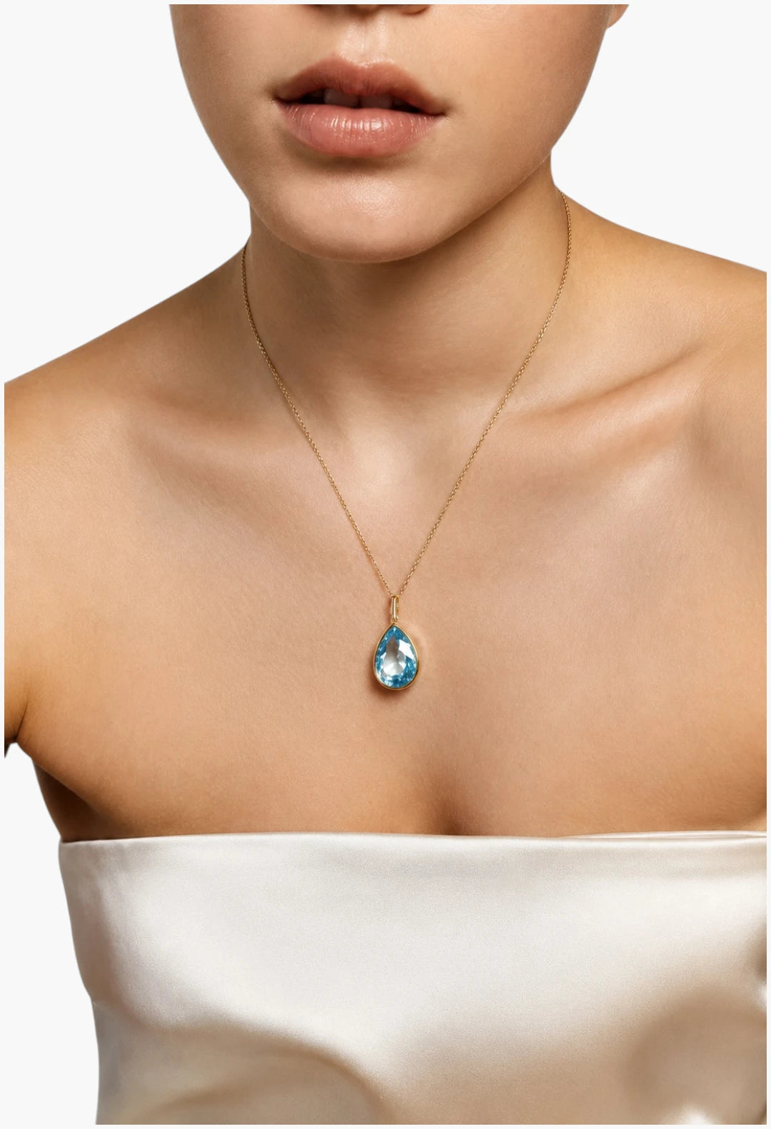 14kt Swiss Blue Topaz Pear Necklace