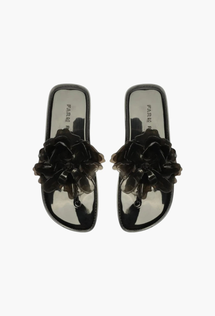 black jelly flower flat sandal