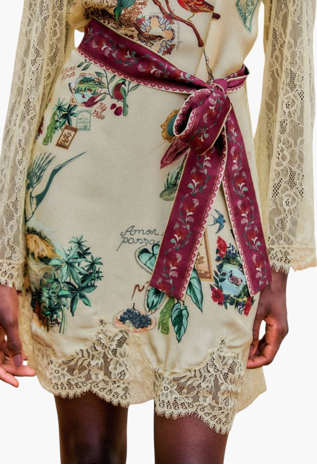 bird poetry lace long sleeve mini dress