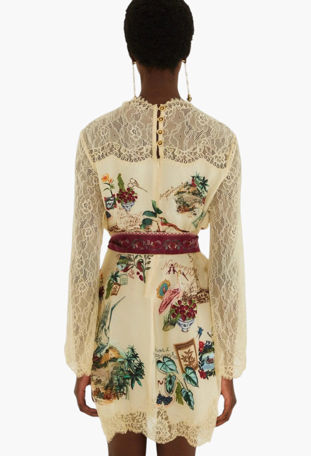 bird poetry lace long sleeve mini dress