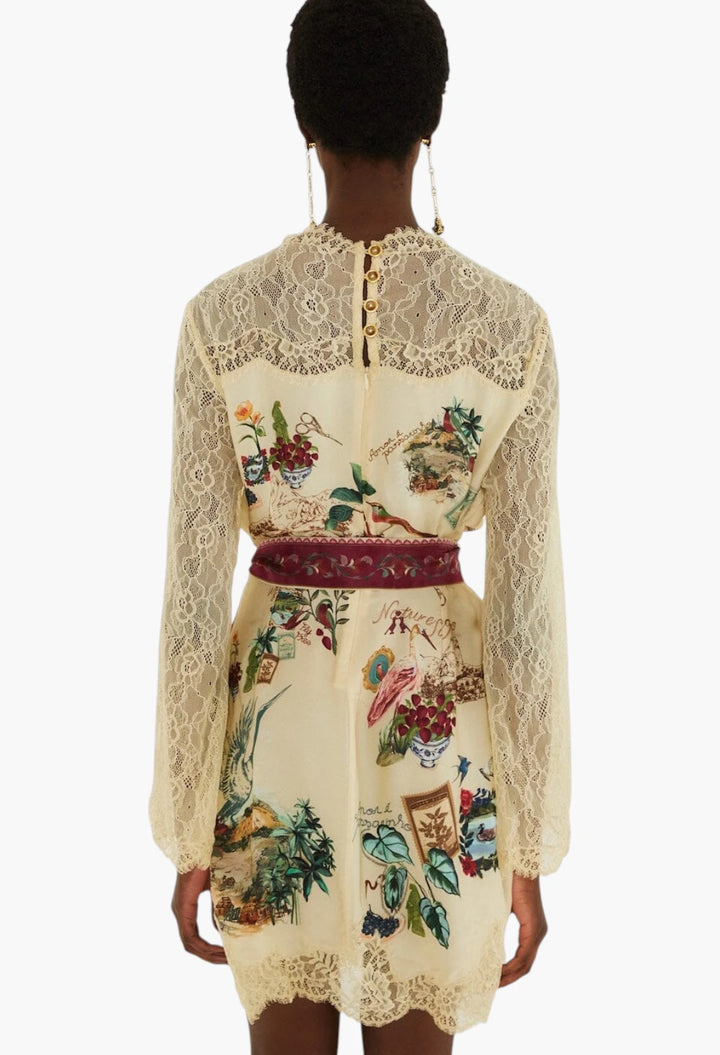 bird poetry lace long sleeve mini dress