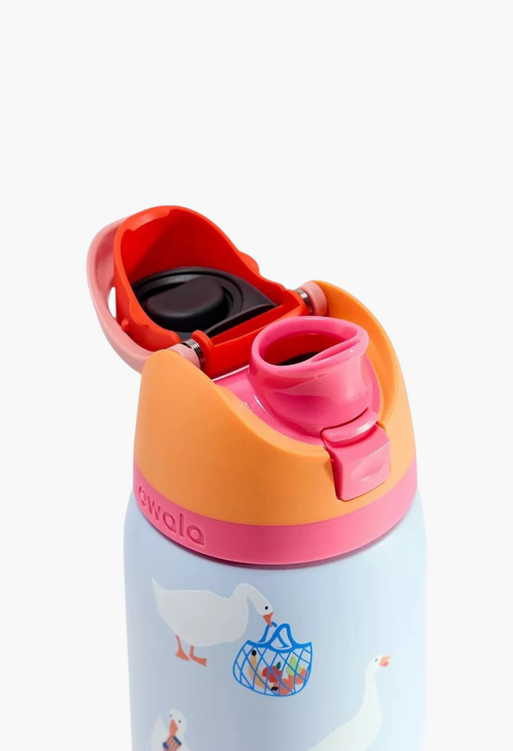 GLAM MODA Owala Silly Goose stainless steel water bottle with orange flip lid and built-in straw