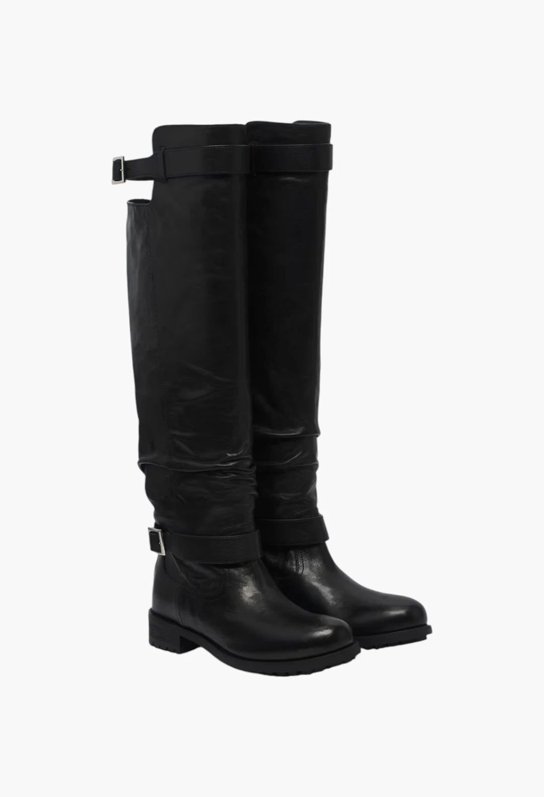 Biker leather knee-high boots