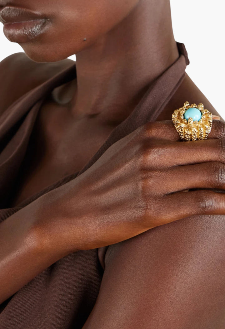 Lia 18-karat gold-plated pewter and resin ring